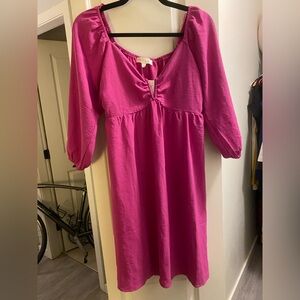 Vibrant Pink Dress with Puff Sleeves